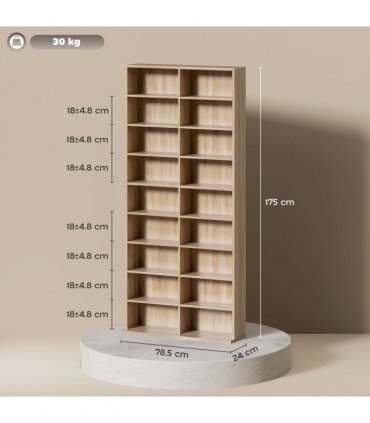 HOMCOM 640 CD Storage Unit 360 DVD Storage Tower w/ 18 Compartments Natural