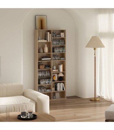 HOMCOM 640 CD Storage Unit 360 DVD Storage Tower w/ 18 Compartments Natural