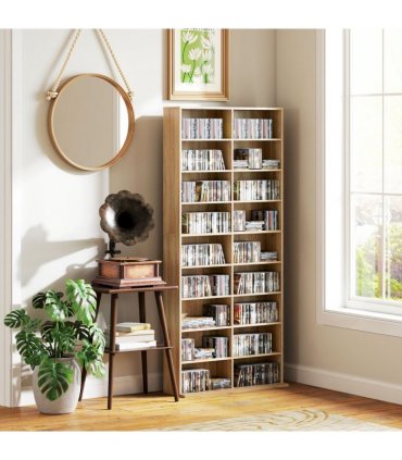 HOMCOM 640 CD Storage Unit 360 DVD Storage Tower w/ 18 Compartments Natural