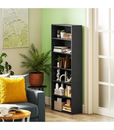 HOMCOM 6 Tier Bookshelf, Freestanding Bookcase with Adjustable Shelves, Black