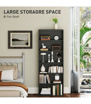 HOMCOM 6 Tier Bookshelf, Freestanding Bookcase with Adjustable Shelves, Black