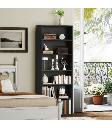 HOMCOM 6 Tier Bookshelf, Freestanding Bookcase with Adjustable Shelves, Black