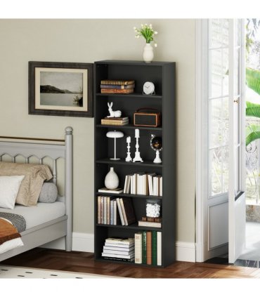 HOMCOM 6 Tier Bookshelf, Freestanding Bookcase with Adjustable Shelves, Black