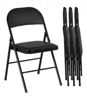 HOMCOM 4 Pack Padded Folding Chairs with Cushioned Seat and Metal Frame Black