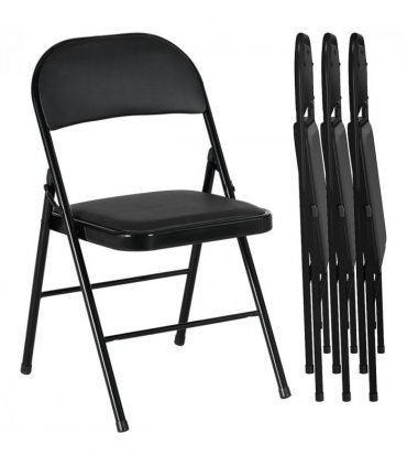 HOMCOM 4 Pack Padded Folding Chairs with Cushioned Seat and Metal Frame Black