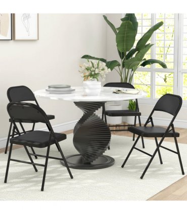 HOMCOM 4 Pack Padded Folding Chairs with Cushioned Seat and Metal Frame Black