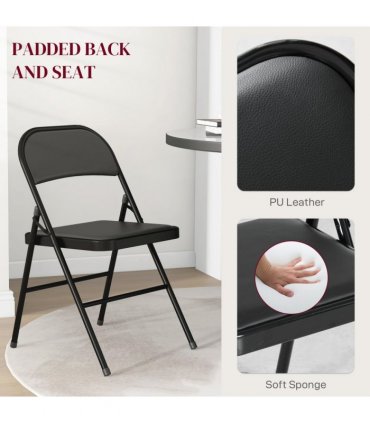 HOMCOM 4 Pack Padded Folding Chairs with Cushioned Seat and Metal Frame Black
