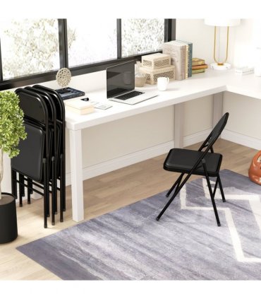 HOMCOM 4 Pack Padded Folding Chairs with Cushioned Seat and Metal Frame Black