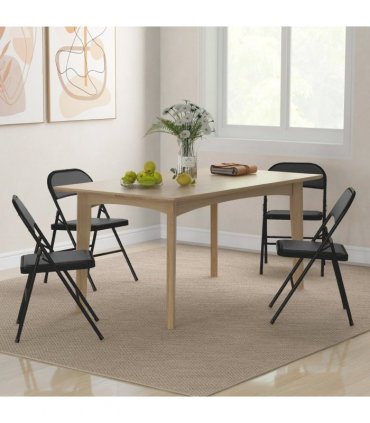 HOMCOM 4 Pack Padded Folding Chairs with Cushioned Seat and Metal Frame Black