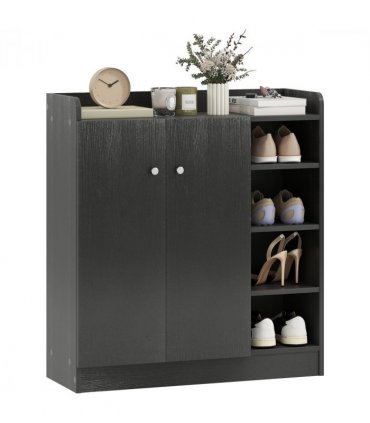 HOMCOM Shoe Storage Cabinet Footwear Rack Stand w/Adjustable Shelves Black