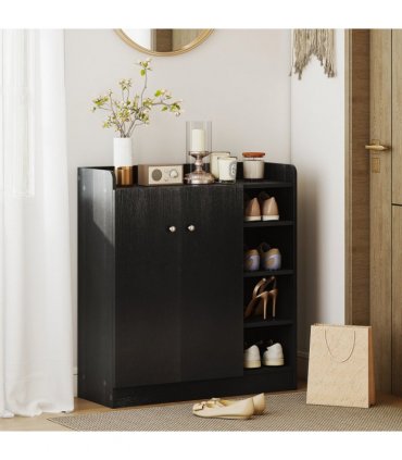 HOMCOM Shoe Storage Cabinet Footwear Rack Stand w/Adjustable Shelves Black
