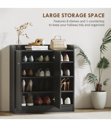 HOMCOM Shoe Storage Cabinet Footwear Rack Stand w/Adjustable Shelves Black