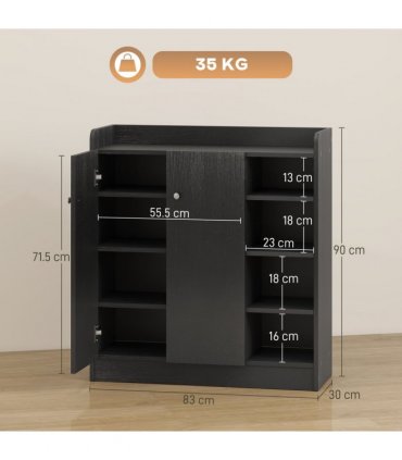HOMCOM Shoe Storage Cabinet Footwear Rack Stand w/Adjustable Shelves Black