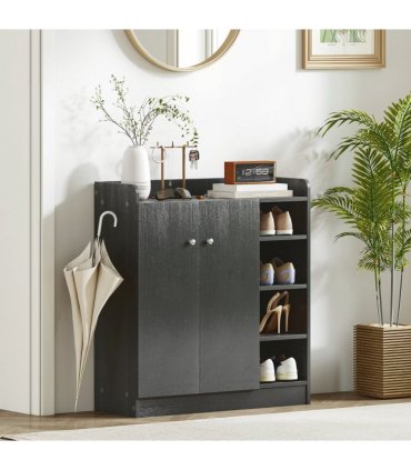 HOMCOM Shoe Storage Cabinet Footwear Rack Stand w/Adjustable Shelves Black