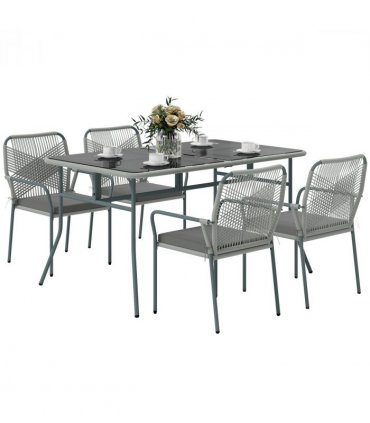 Outsunny 5 Piece PE Rattan Garden Dining Set with Cushions, Light Grey