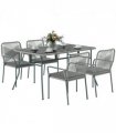 Outsunny 5 Piece PE Rattan Garden Dining Set with Cushions, Light Grey