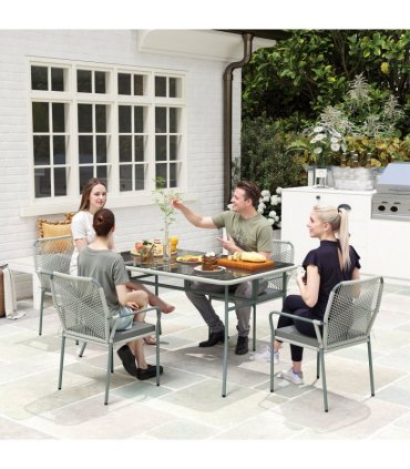 Outsunny 5 Piece PE Rattan Garden Dining Set with Cushions, Light Grey
