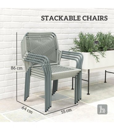 Outsunny 5 Piece PE Rattan Garden Dining Set with Cushions, Light Grey