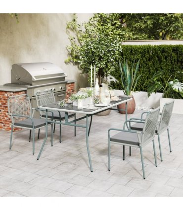 Outsunny 5 Piece PE Rattan Garden Dining Set with Cushions, Light Grey