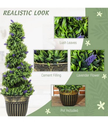 HOMCOM Set of 2 Decorative Artificial Plants with Lavender and Pot, 90cm