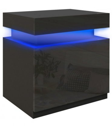 HOMCOM High Gloss Bedside Table with LED Light and 2 Drawers, Black