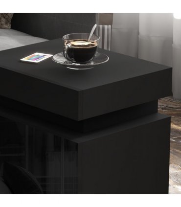 HOMCOM High Gloss Bedside Table with LED Light and 2 Drawers, Black