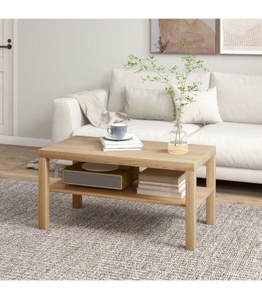 HOMCOM Coffee Table with Storage Shelf, Rectangular Centre Table, Natural