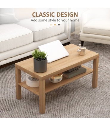 HOMCOM Coffee Table with Storage Shelf, Rectangular Centre Table, Natural