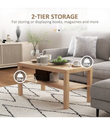 HOMCOM Coffee Table with Storage Shelf, Rectangular Centre Table, Natural