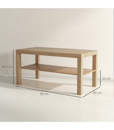 HOMCOM Coffee Table with Storage Shelf, Rectangular Centre Table, Natural