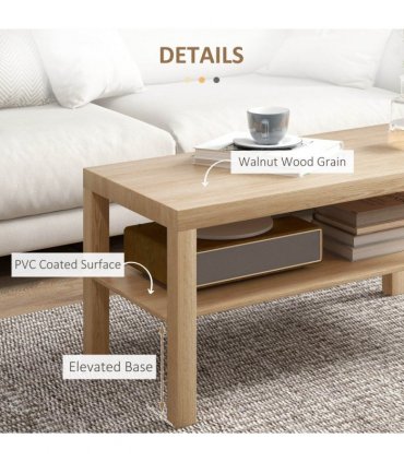 HOMCOM Coffee Table with Storage Shelf, Rectangular Centre Table, Natural