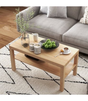 HOMCOM Coffee Table with Storage Shelf, Rectangular Centre Table, Natural