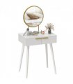 HOMCOM Modern Dressing Table w/ 2 Drawers Round Mirror for Bedroom White
