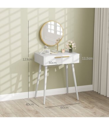 HOMCOM Modern Dressing Table w/ 2 Drawers Round Mirror for Bedroom White