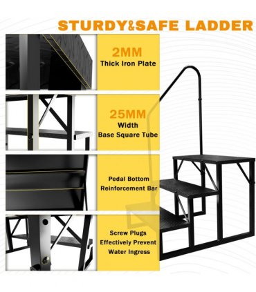 RV Step Stool, 3 Step Ladder, Hot Tub Steps with Handrail, Portable Pool Ladder, 660Lbs Heavy Duty Ladder Shelf Outdoor Mobile Home Stairs for Camper/Porch/SPA Pool/Pet Stairs