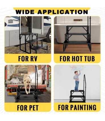 RV Step Stool, 3 Step Ladder, Hot Tub Steps with Handrail, Portable Pool Ladder, 660Lbs Heavy Duty Ladder Shelf Outdoor Mobile Home Stairs for Camper/Porch/SPA Pool/Pet Stairs
