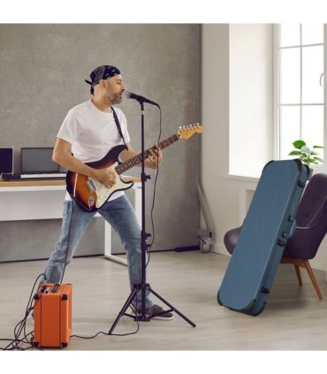 【Replace 87926095】 Electric Guitar Square PU Hard Case with Protective Sleeve Fits ST TL Burning fire 170 Style Electric Guitar Blue