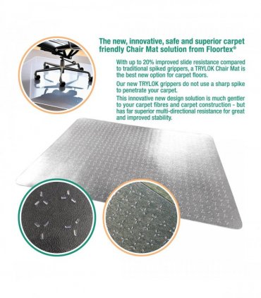 Cleartex TrYlok Rectangular PVC Chair  Mat for Low Pile Carpets 6mm-75x120cm