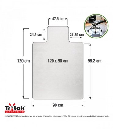 Cleartex TrYlok Rectangular Lipped PVC Chair  Mat for Low Pile Carpets up to 6mm - 120 x 90cm