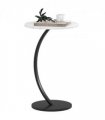 HOMCOM C Shaped Side Table, Round Bedside Table w/ Marble Effect Top, White