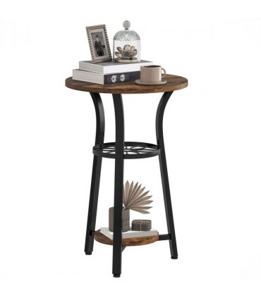 HOMCOM 3-Tier Small End Table Industrial 38 cm Round Side Table Rustic Brown