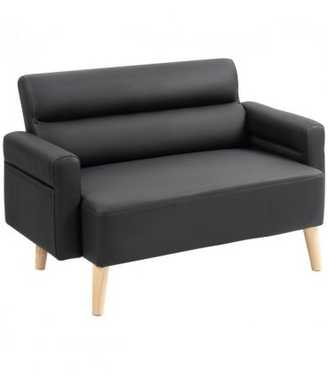 HOMCOM 2 Seater Sofa Settee, Modern Faux Leather Couch with Wood Legs