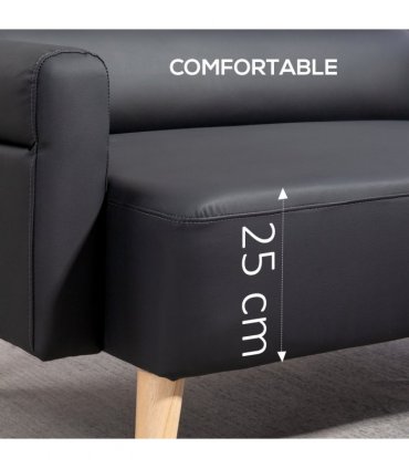 HOMCOM 2 Seater Sofa Settee, Modern Faux Leather Couch with Wood Legs