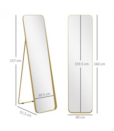 HOMCOM Rectangular Full Length Mirror for Bedroom, 40 x 160 cm, Gold Tone
