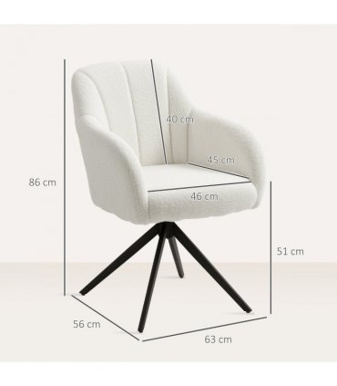 HOMCOM 360 Degree Swivel Accent Chair, Teddy Fleece Fabric Armchair, White