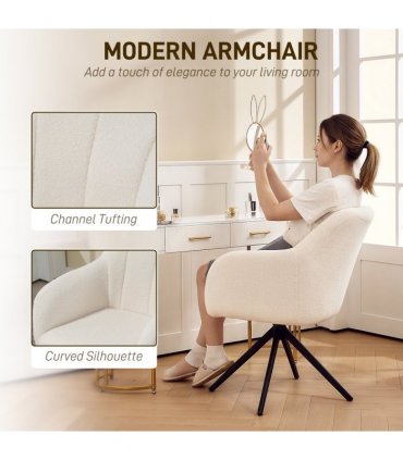 HOMCOM 360 Degree Swivel Accent Chair, Teddy Fleece Fabric Armchair, White