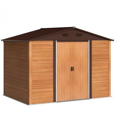 Outsunny 9.1x6.4ft Garden Shed, Tool Storage Sliding Door Wood Effect