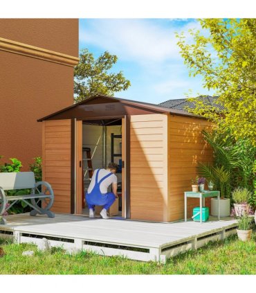 Outsunny 9.1x6.4ft Garden Shed, Tool Storage Sliding Door Wood Effect