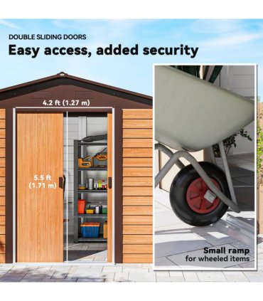 Outsunny 9.1x6.4ft Garden Shed, Tool Storage Sliding Door Wood Effect