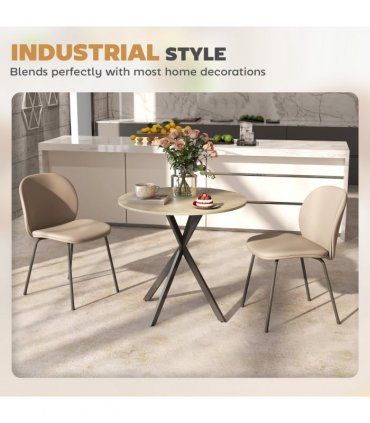 HOMCOM 80cm Round Dining Table, Industrial Kitchen Table with Steel Legs